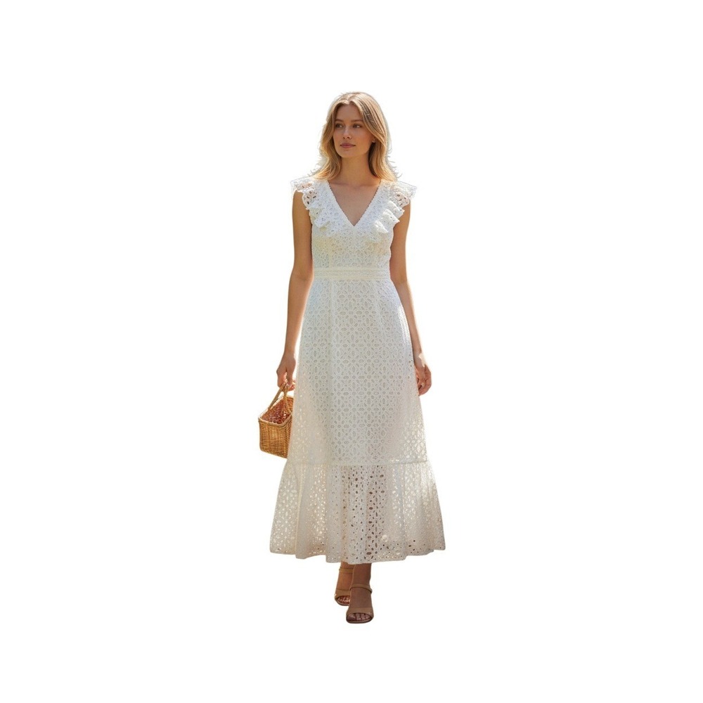 J.CREW Coquette White Eyelet Lace Midi Dress XS NWOT Cotton Blend Ruffle $158